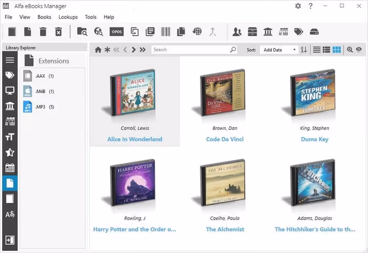 Grensesnitt for import av lydbøker i Alfa Ebooks Manager