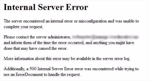 Errore interno del server 500 nel browser WordPress