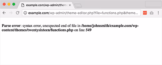 Messaggio di errore di sintassi PHP in WordPress