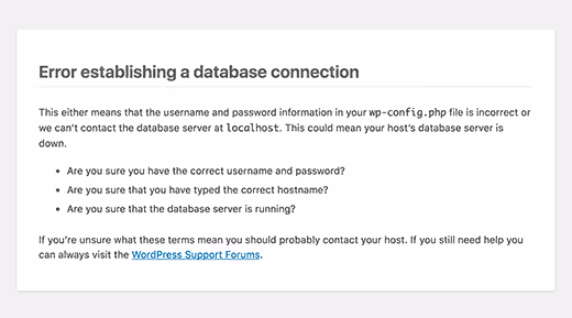 Errore di connessione al database WordPress nel browser