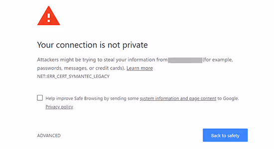 Errore connessione non privata nel browser per sito WordPress