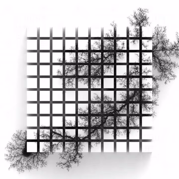 Sprawl, eine generative Arbeit von Mark J. Stock basierend auf dem DLA-Algorithmus
