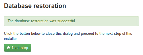 Successful database restoration confirmation