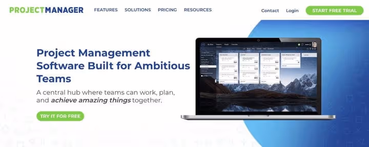 ProjectManager.com projekthanteringsdashboard med Gantt-schema