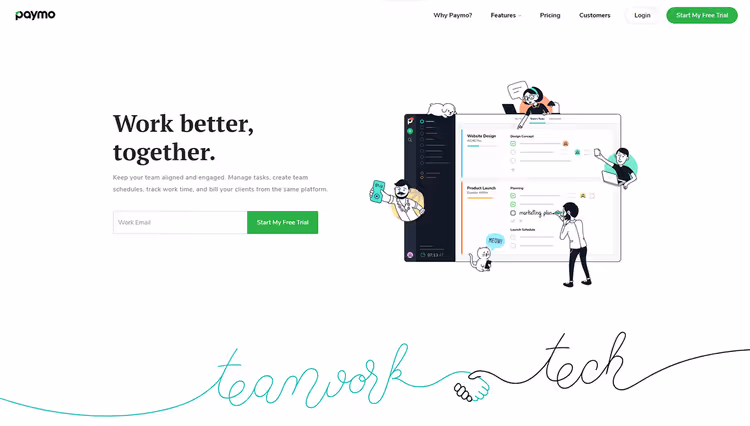 Paymo projektdashboard med tidrapportering och Gantt-schema