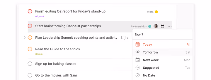 Aufgabe über den Todoist-Planer auf morgen verschieben