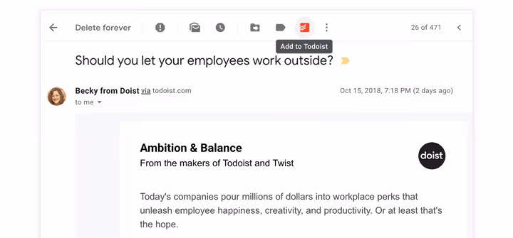 E-Mail als Aufgabe über das Todoist-Plugin im Mailprogramm hinzufügen