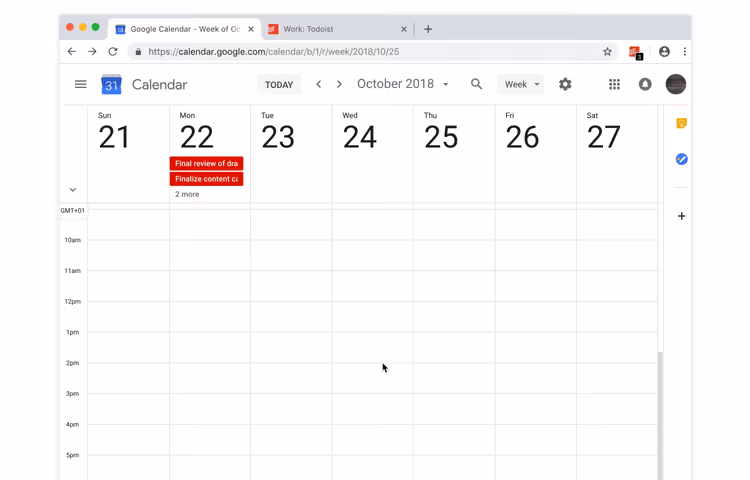 Todoist-Aufgabe in der Google Kalender-Oberfläche