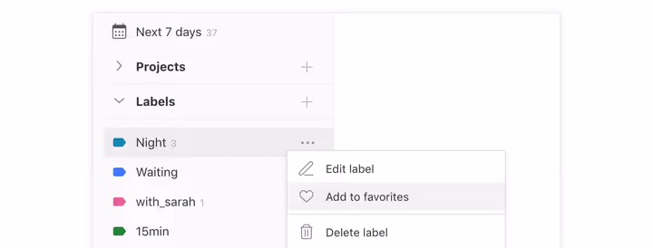 Projekt in der Todoist-Seitenleiste zu Favoriten hinzufügen