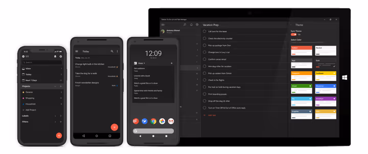 Todoist-Oberfläche im dunklen Design