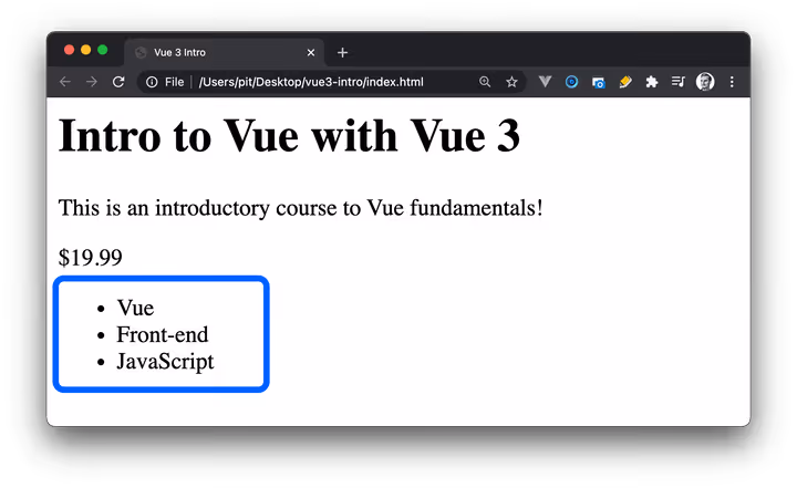 Vue 3 siltide loend v-for direktiiviga