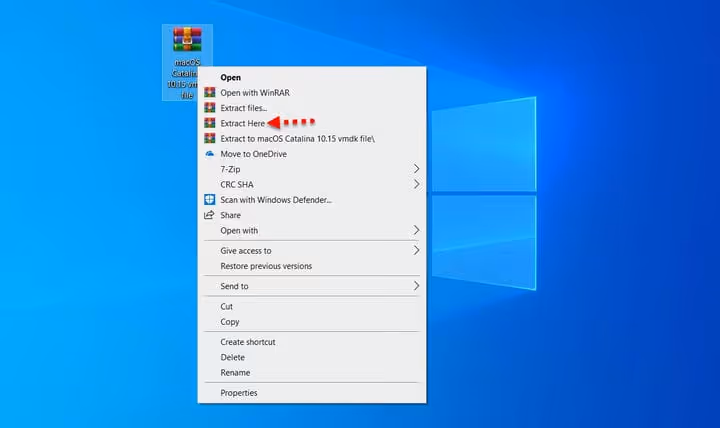 Estrazione dell'archivio immagine di macOS Catalina in Windows