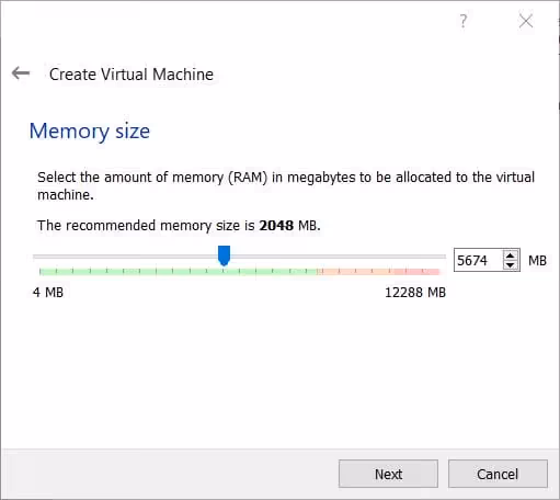 Configurazione della RAM per la macchina virtuale