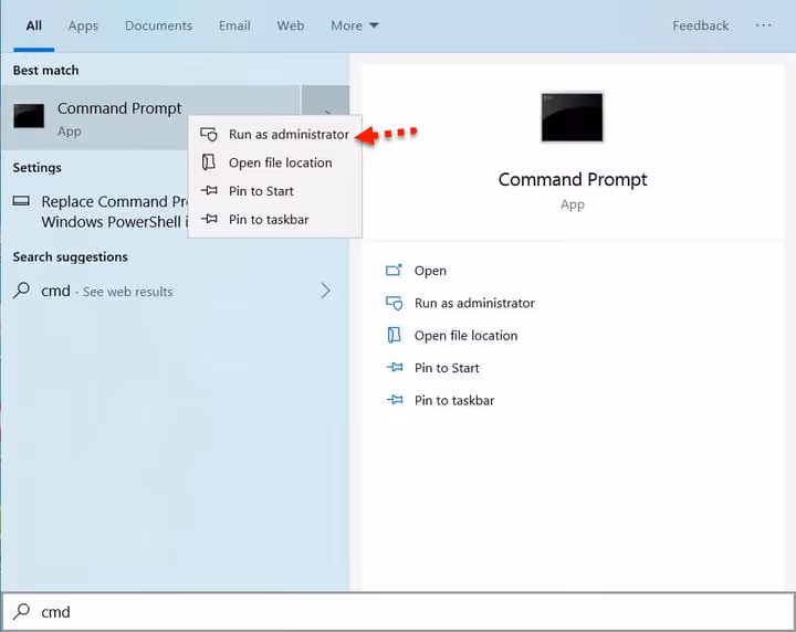 Avvio del prompt dei comandi come amministratore in Windows