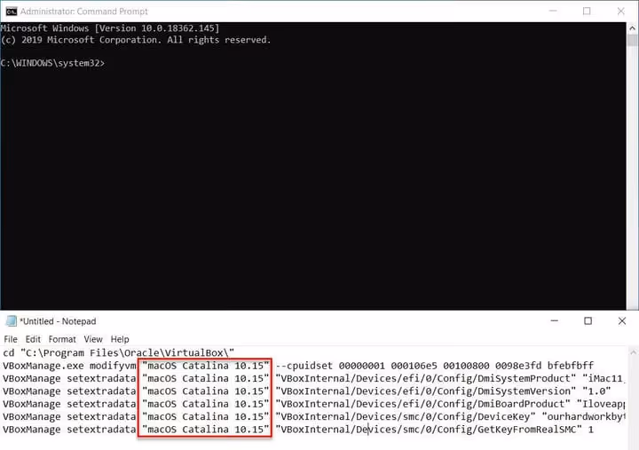 Incollamento ed esecuzione dei comandi VBoxManage nel prompt dei comandi