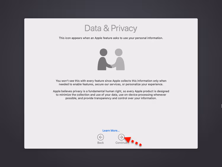 Schermata sulla privacy e sulla politica dei dati in macOS Catalina