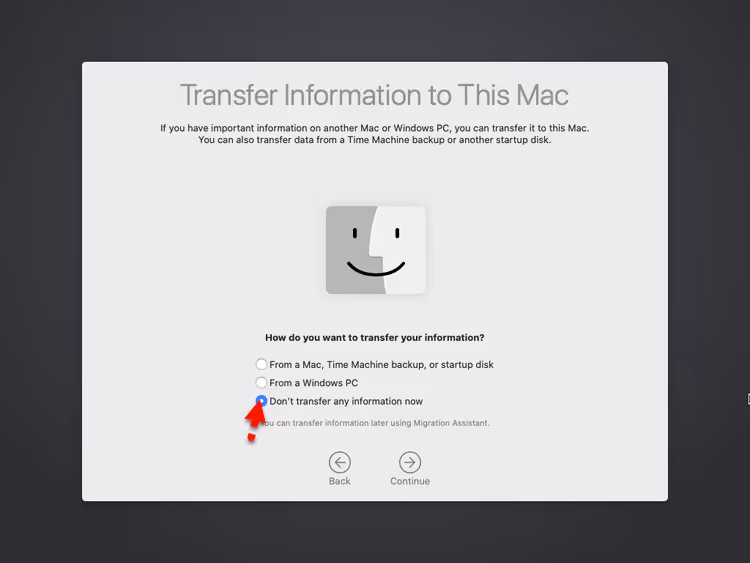 Rinuncia all'invio di dati diagnostici ad Apple durante l'installazione