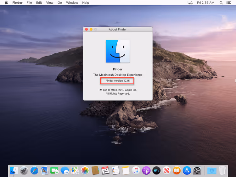 Desktop di macOS Catalina eseguito correttamente in VirtualBox su Windows