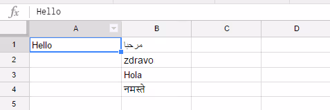 GOOGLETRANSLATE-funksjonen i Google Regneark