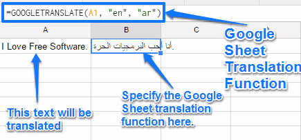 Eksempel på GOOGLETRANSLATE med flere språk