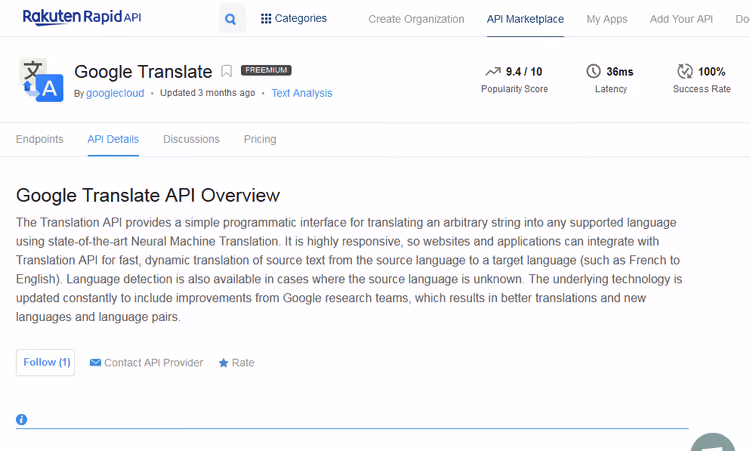 Google Cloud Translationi konsool keelepaari valikuga