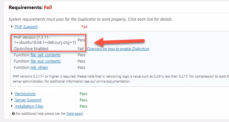 Erro ZipArchive Desativado nos resultados da análise do Duplicator