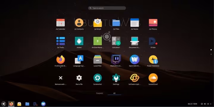 Меню застосунків Ubuntu Web з плитками програм