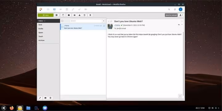 Поштовий клієнт /e/ Mail в інтерфейсі Ubuntu Web