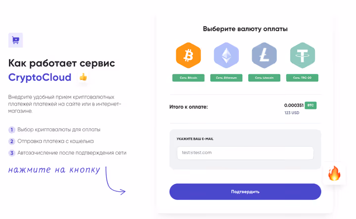 Finestra di checkout per pagamenti in criptovaluta CryptoCloud