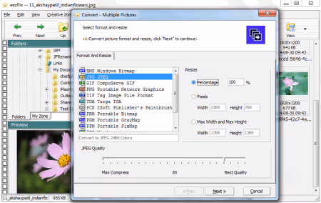 Step-by-step image processing wizard in eezPix
