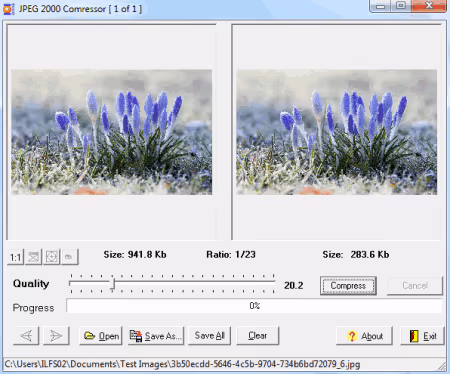 JPEG 2000 Compressor quality slider with batch processing