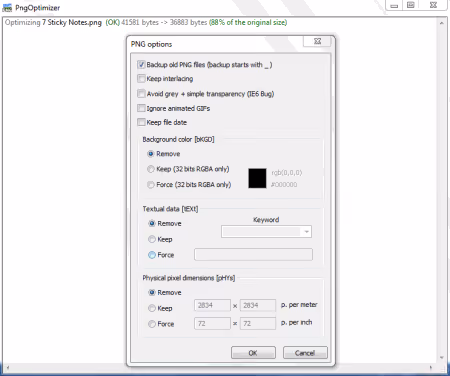 Cleaning PNG from metadata in PngOptimizer with auto-backup