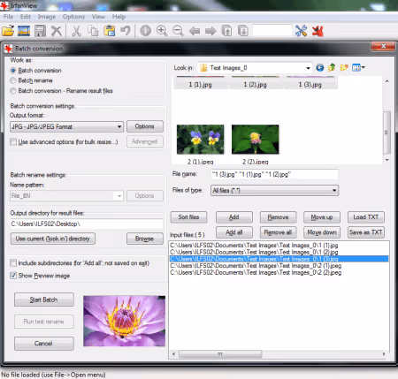 Batch conversion in IrfanView with quality optimization settings