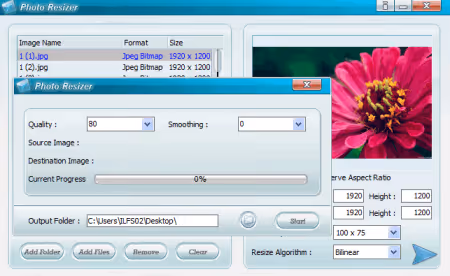 Size and interpolation algorithm selection in Photo Resizer