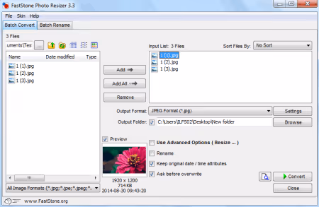 Batch processing and renaming in FastStone Photo Resizer