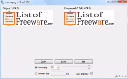 Live kilobyte size preview in VJC before saving