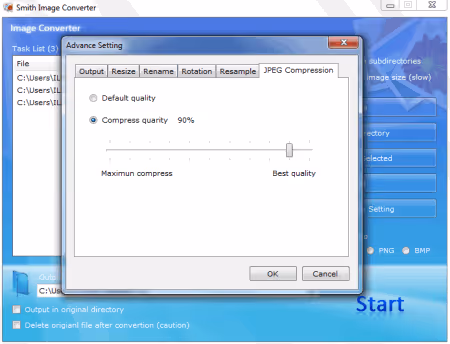 Fine JPEG compression tuning in the Advanced Settings tab of Smith Image Converter