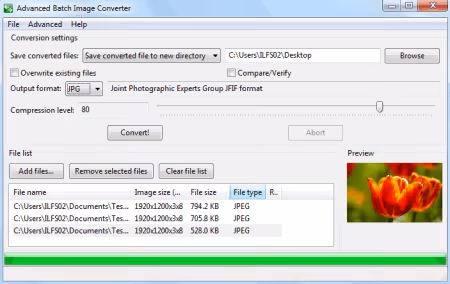 Open-source converter Advanced Batch Image Converter with compression slider