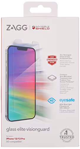 Película protetora ZAGG InvisibleShield Glass Elite VisionGuard+ com embalagem
