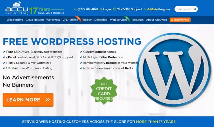 AccuWeb free WordPress hosting plans