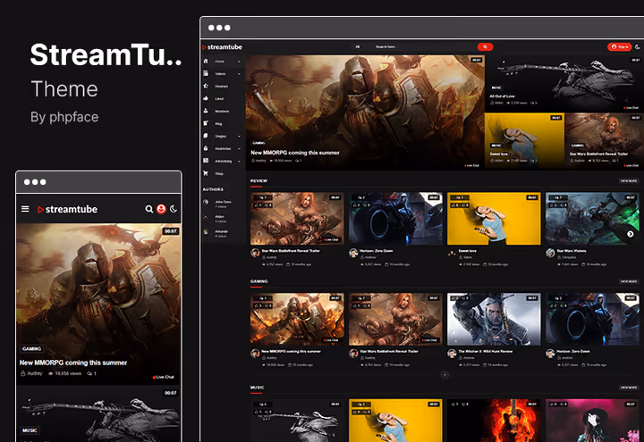 Tema de streaming StreamTube com integração Bunny CDN