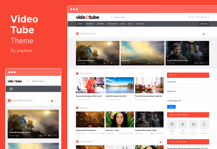 Tema de vídeos clássico VideoTube com WPBakery