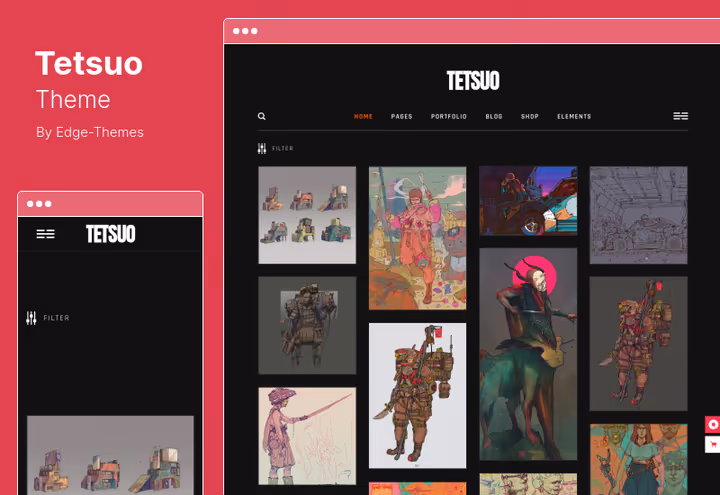 Portefólio no tema Tetsuo com elementos animados