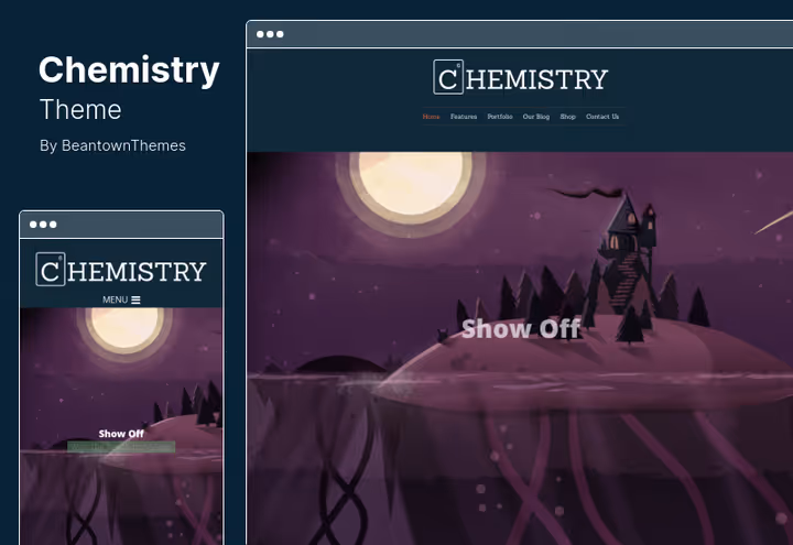 Portefólio e loja no tema Chemistry com WPBakery