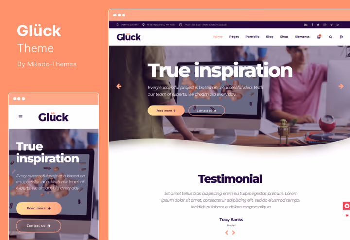 Site de agência no tema Glück com portefólio de projetos