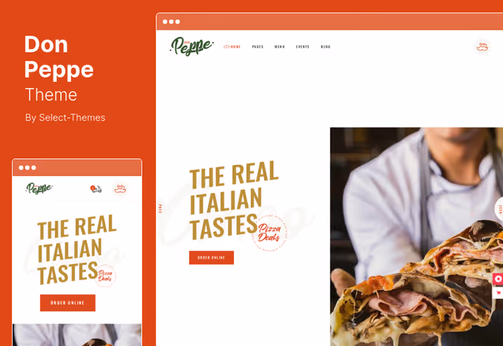 Don Peppe theme, dark pizza shop home page