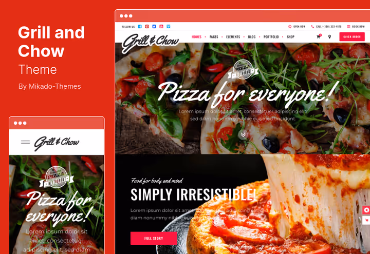Grill and Chow theme, fast food page with parallax effect