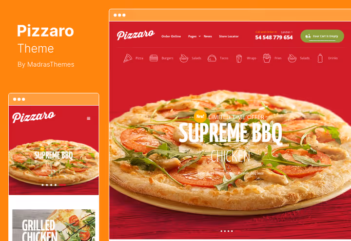 Pizzaro theme, WooCommerce store with product cards