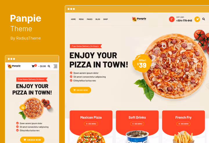 Panpie theme, restaurant website on Elementor