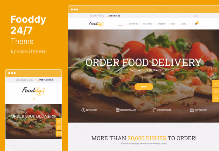 Fooddy 24/7 theme, food ordering and delivery with WPBakery